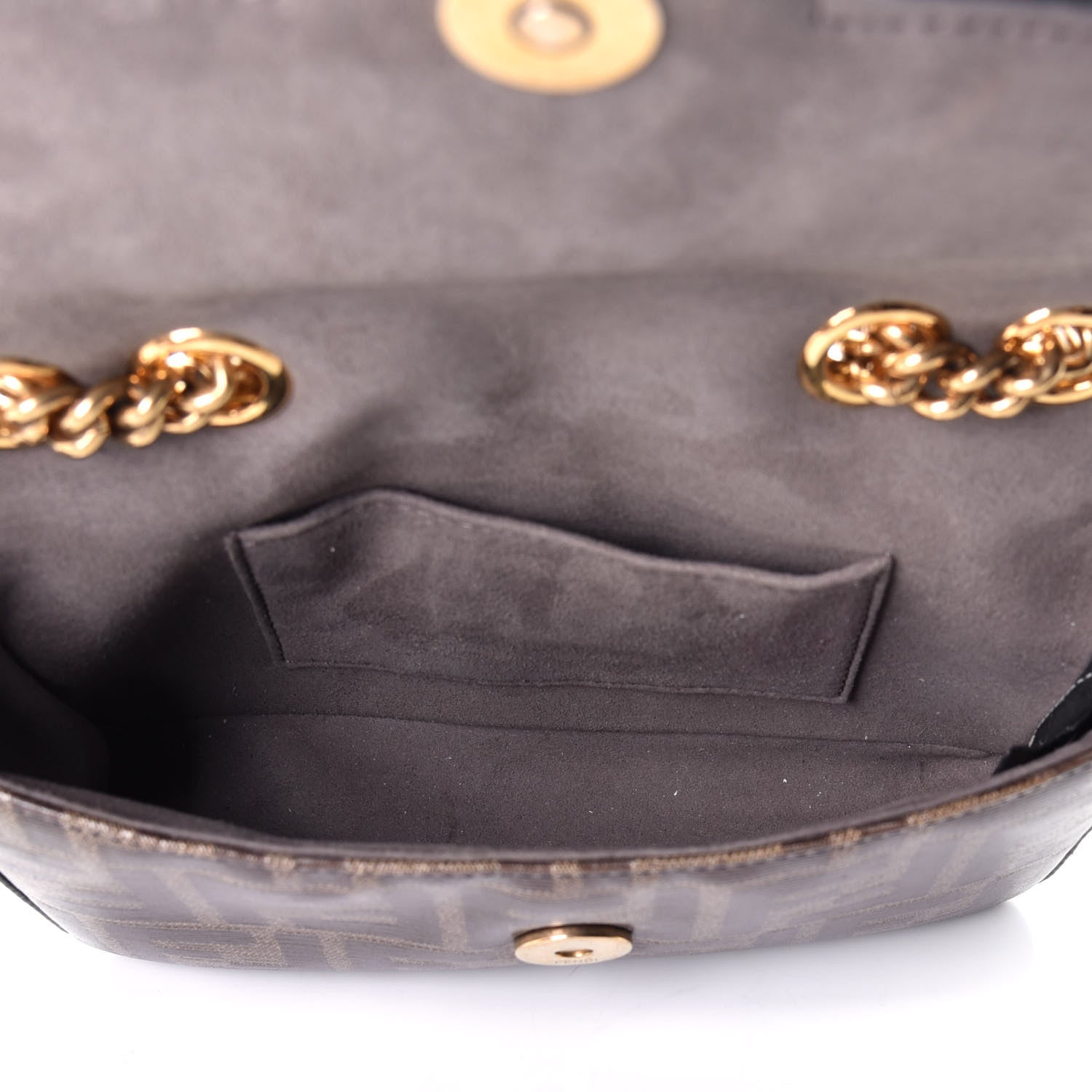 Fendi Glazed Fabric Vitello Century FF 1974 Stamp Patch Mini Double F Crossbody Bag Mogano Panna Black 5 of 9