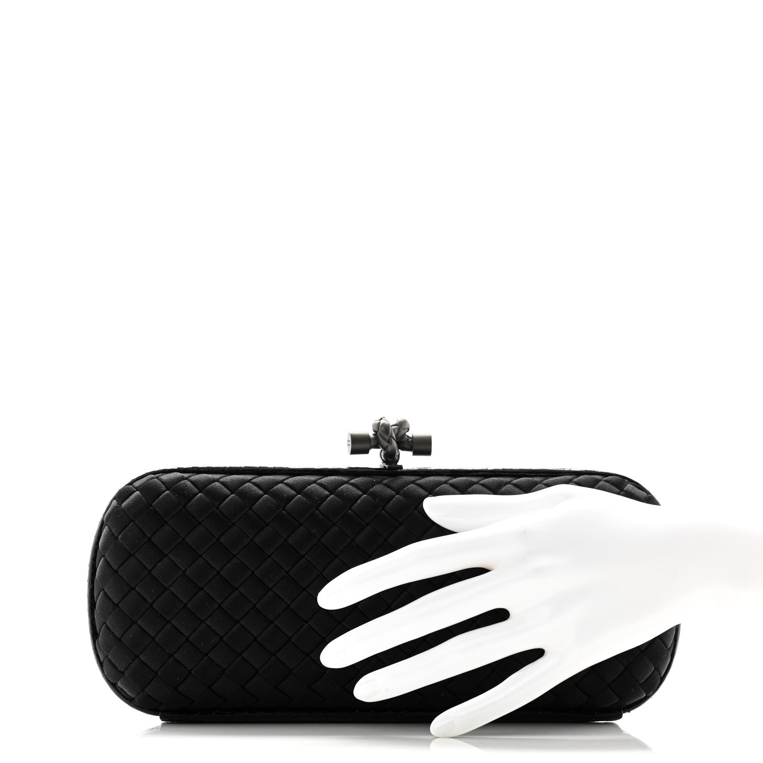 Bottega Veneta Satin Ayers Intreccio Impero Stretch Knot Clutch Black 2 of 7