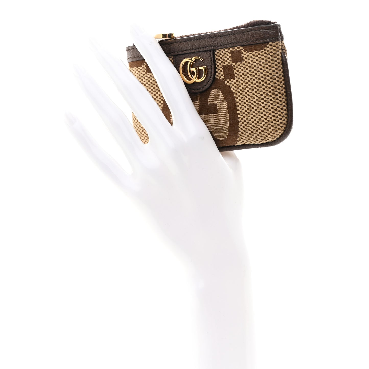 Monogram Jumbo GG Textured Dollar Calfskin Ophidia Key Case Camel Ebony New Acero
