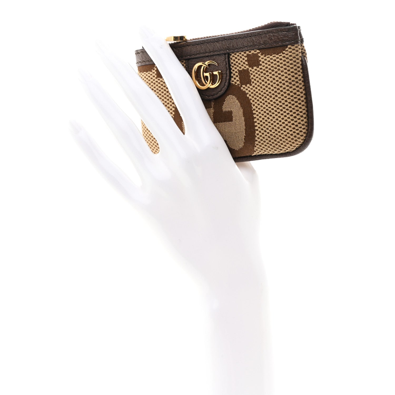 Gucci Monogram Jumbo GG Textured Dollar Calfskin Ophidia Key Case Camel Ebony New Acero 3 of 9