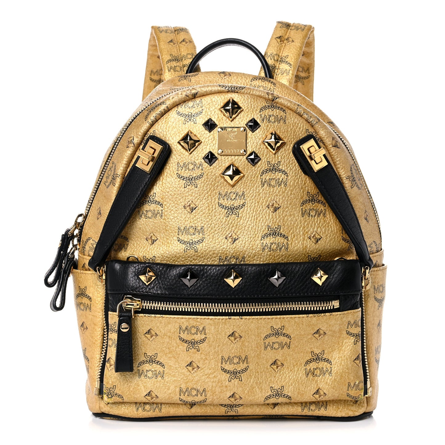 Metallic Visetos Studded Small Dual Stark Backpack Gold