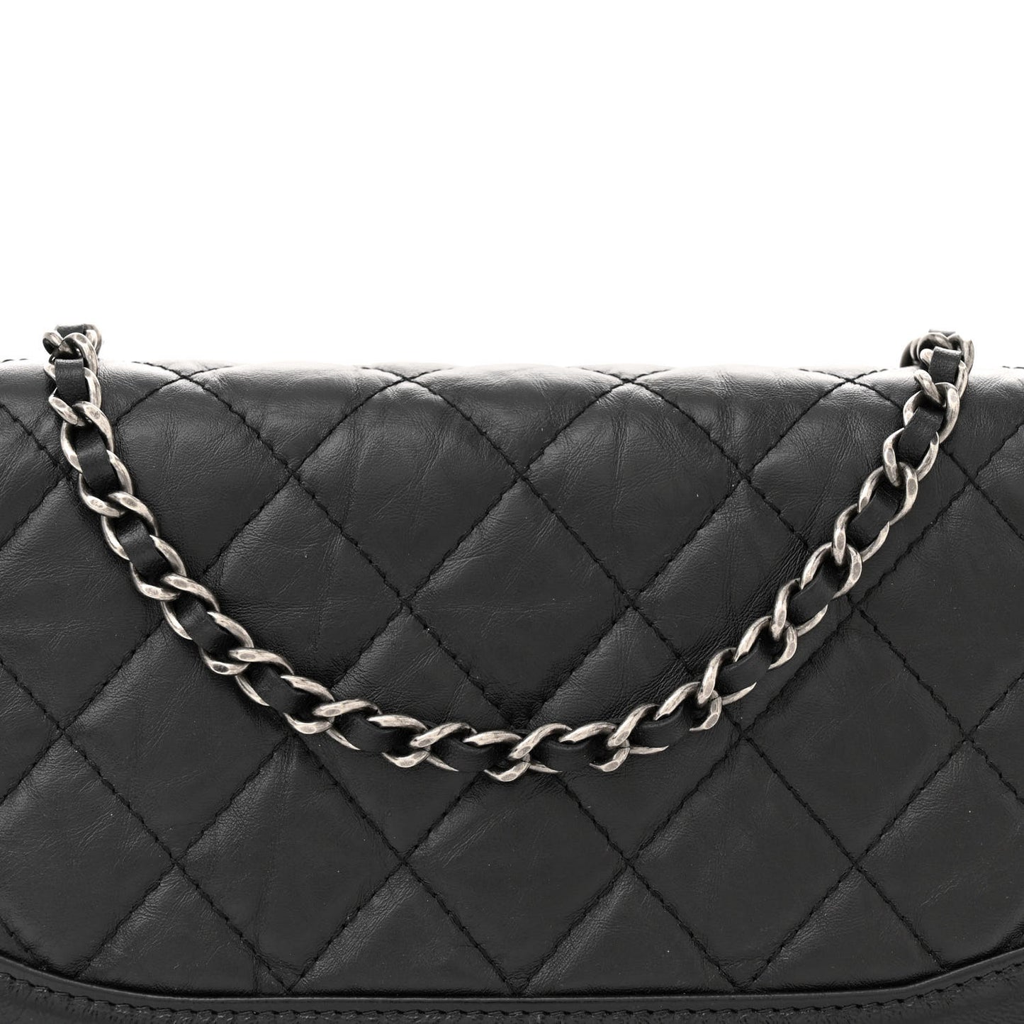 Aged Calfskin Quilted Gabrielle Wallet On Chain WOC Black