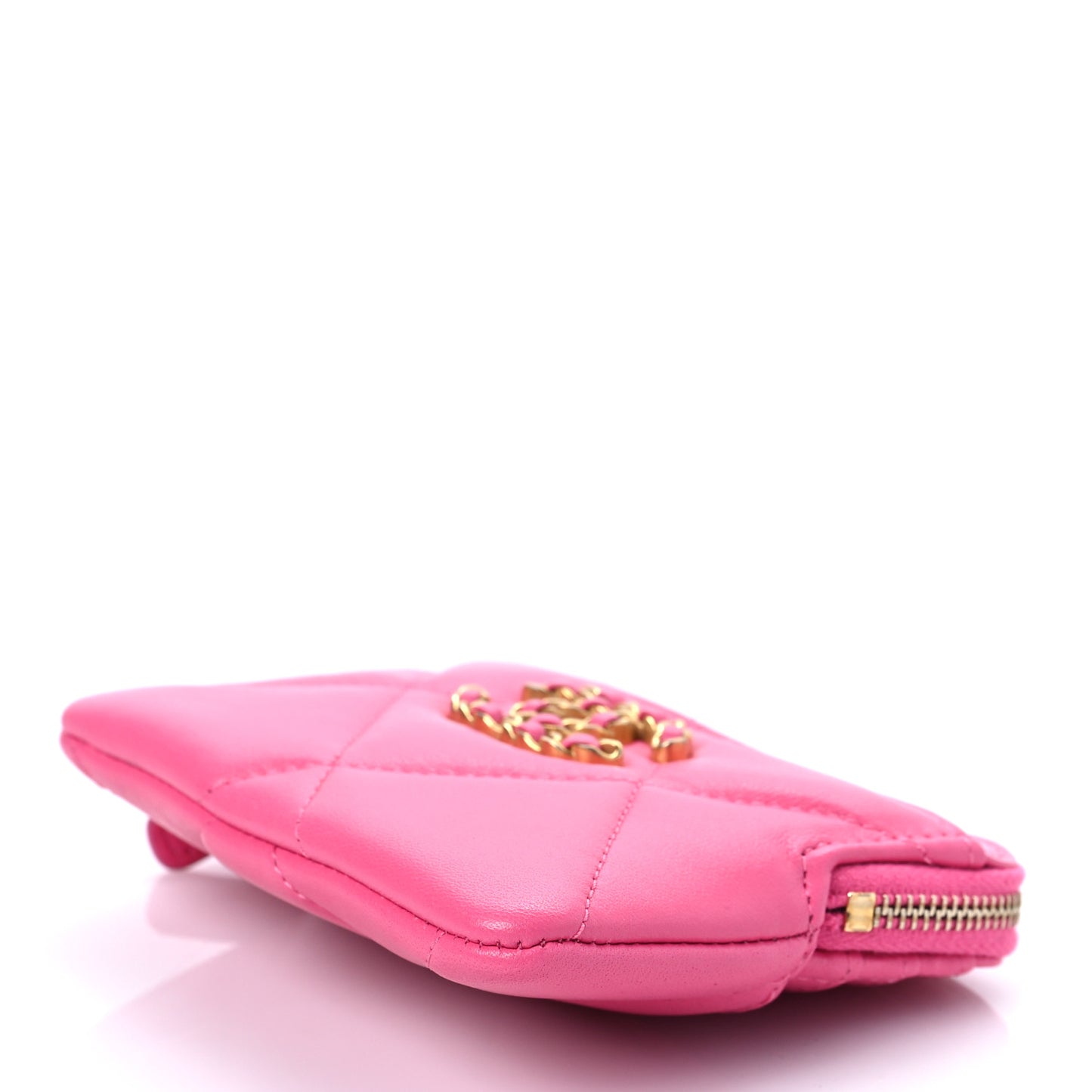 Lambskin Quilted Chanel 19 Zip Card Holder Wallet Pink