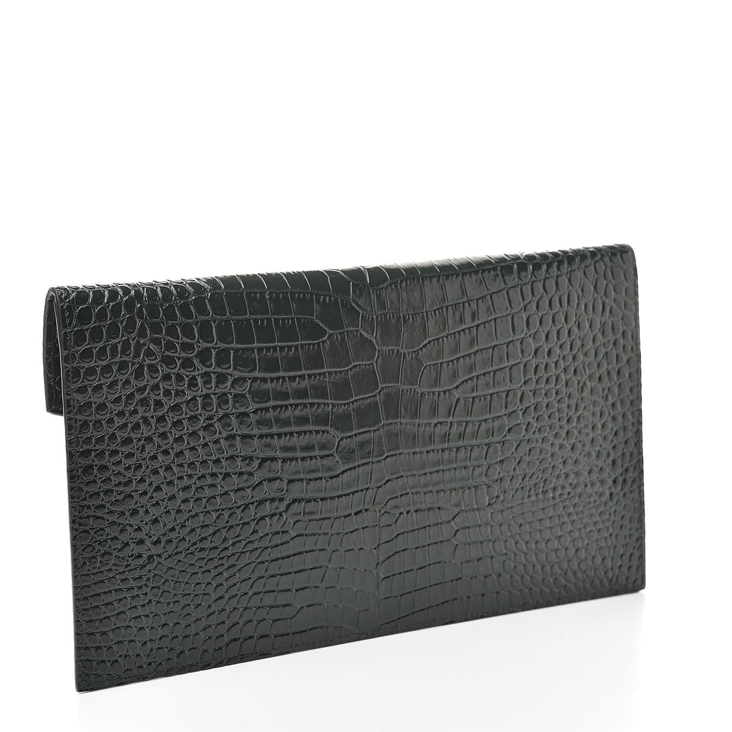 Calfskin Crocodile Embossed Uptown Monogram Clutch Dark Green