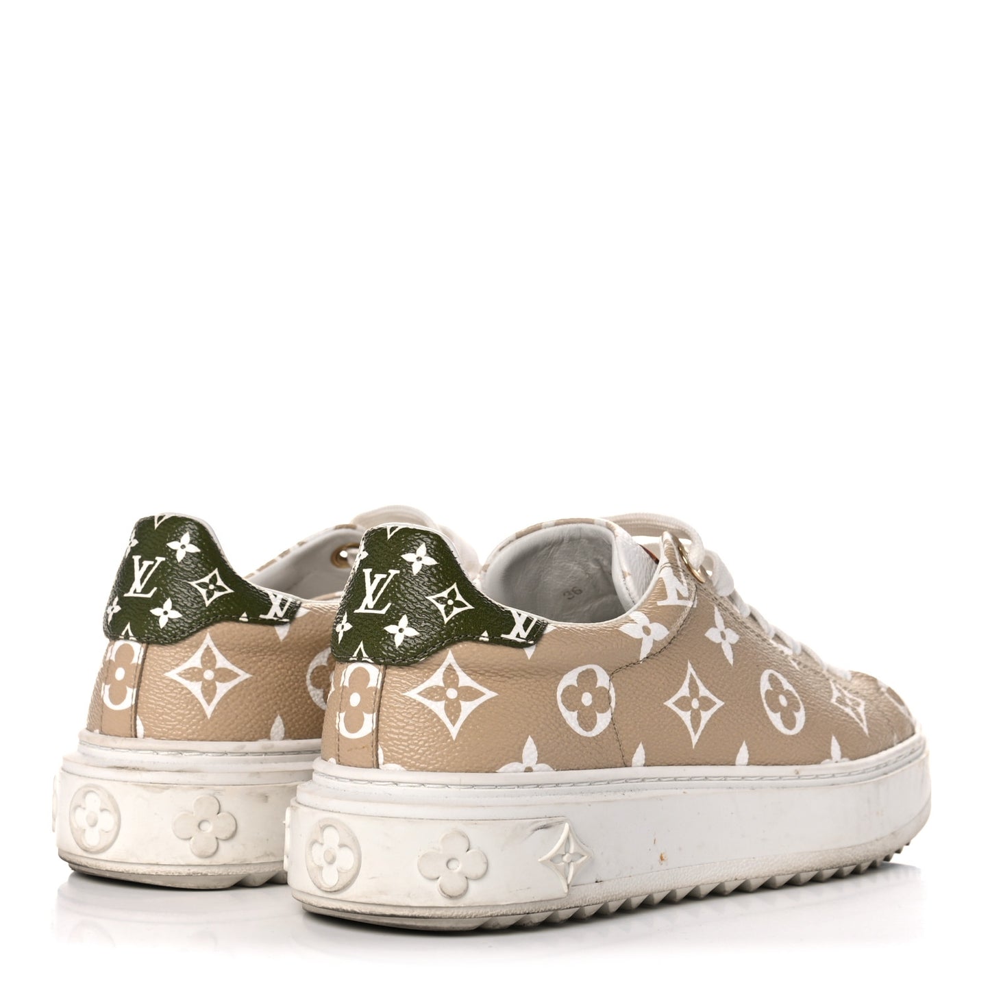 Monogram Giant Time Out Sneakers 36 Kaki White Beige
