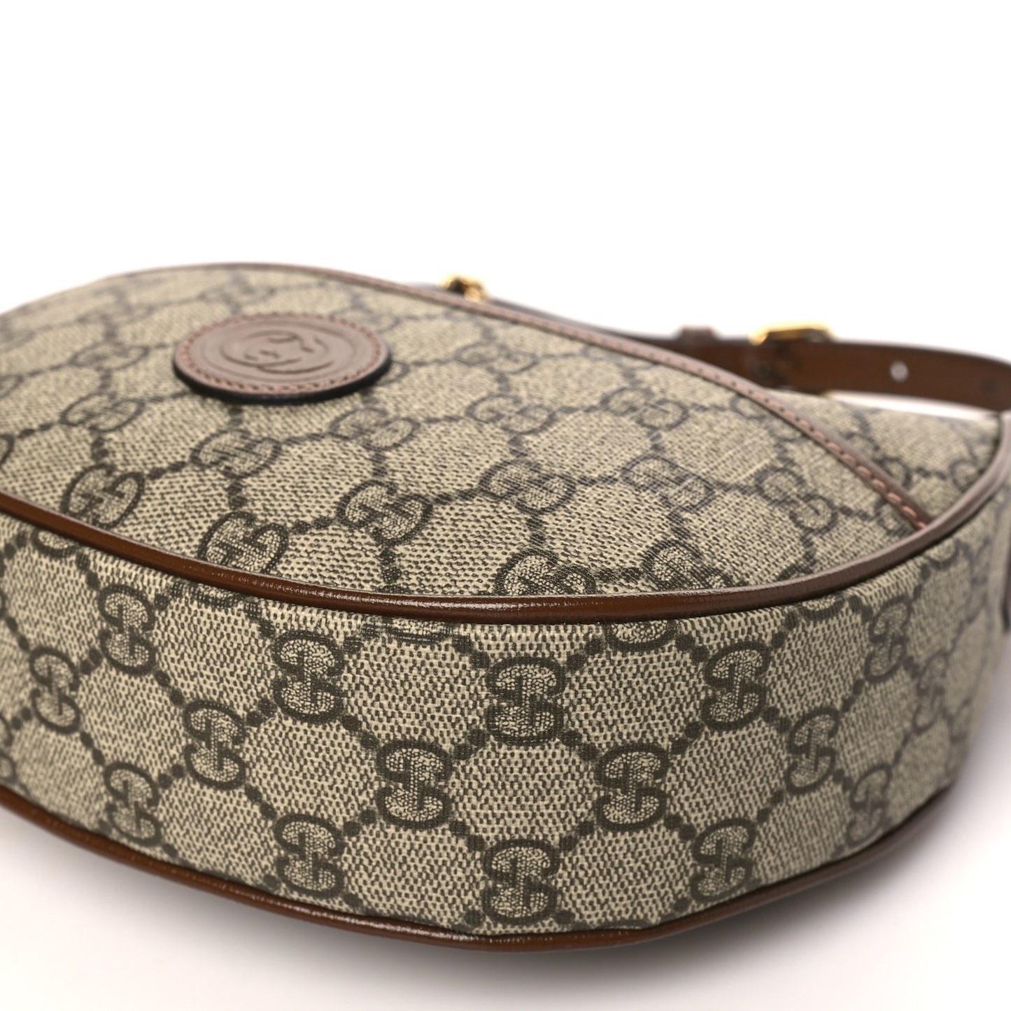 GG Supreme Monogram Azalea Calfskin Mini Retro Interlocking G Half Moon Bag Beige Ebony Brown Sugar