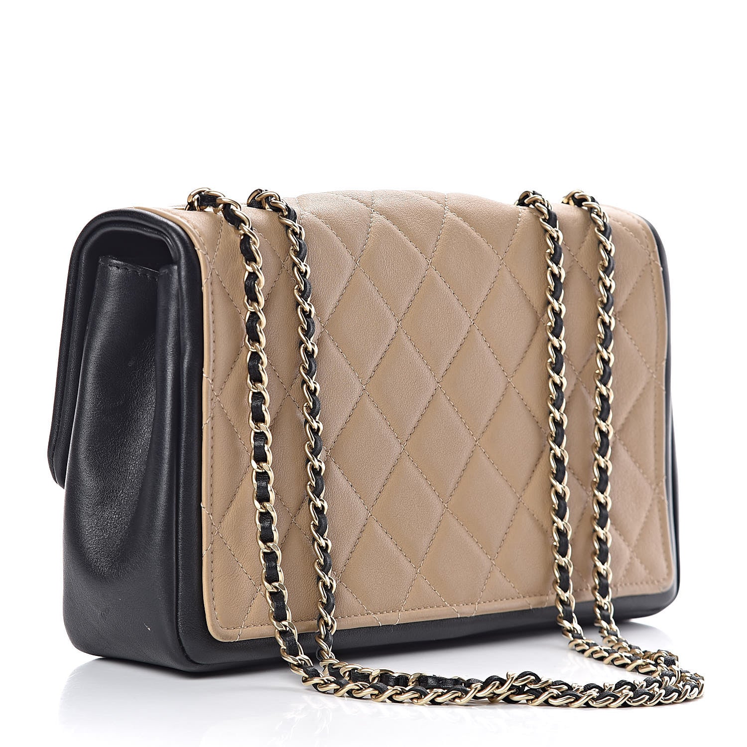 Chanel Calfskin Quilted Medium Graphic Flap Beige Black 3 of 17