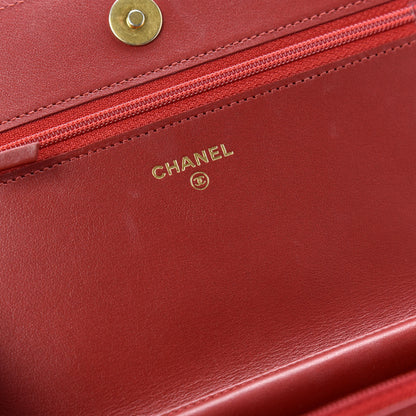 Chanel Caviar Quilted Boy Wallet On Chain WOC Red 8 of 11