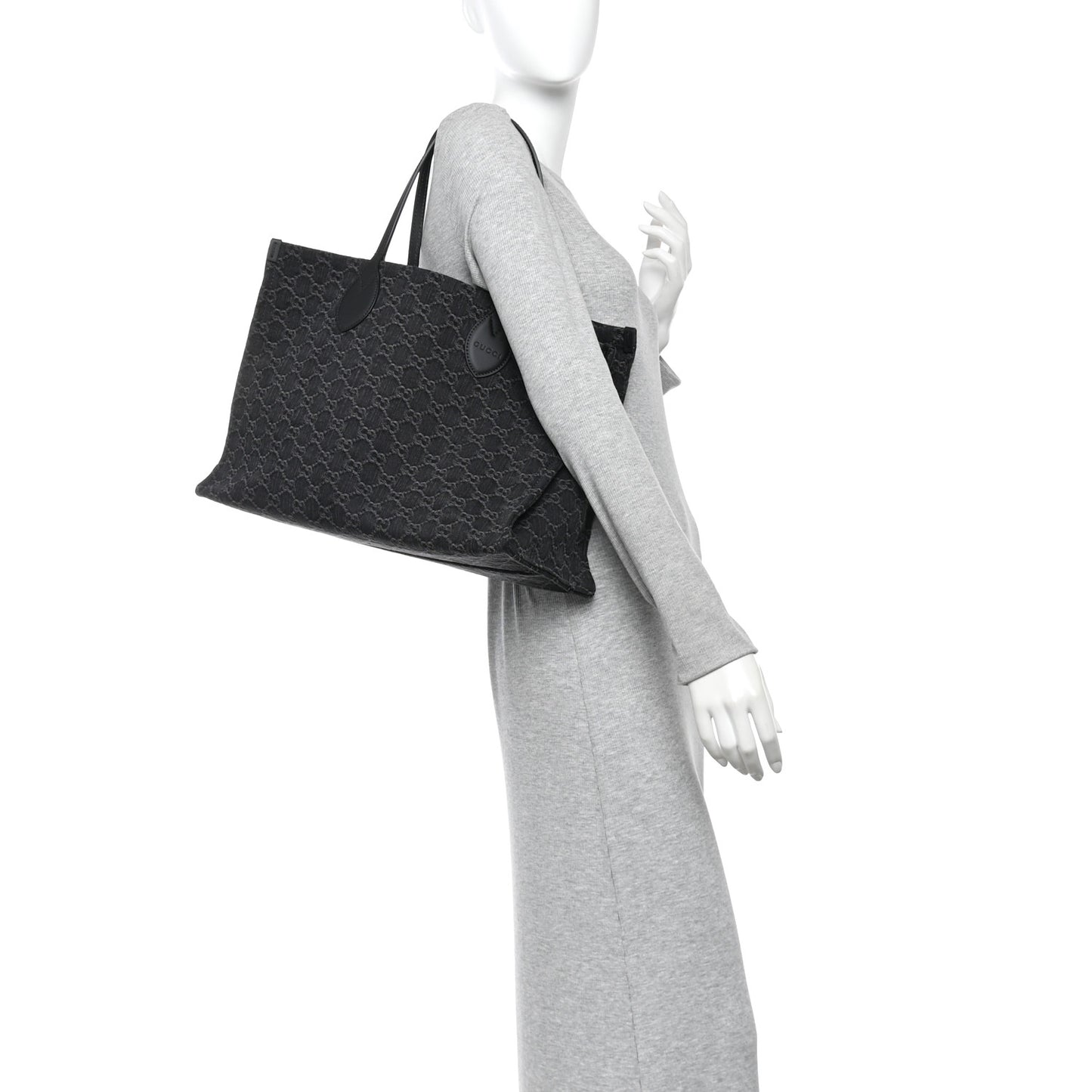 Denim Ophidia GG Monogram Large Tote Black Grey