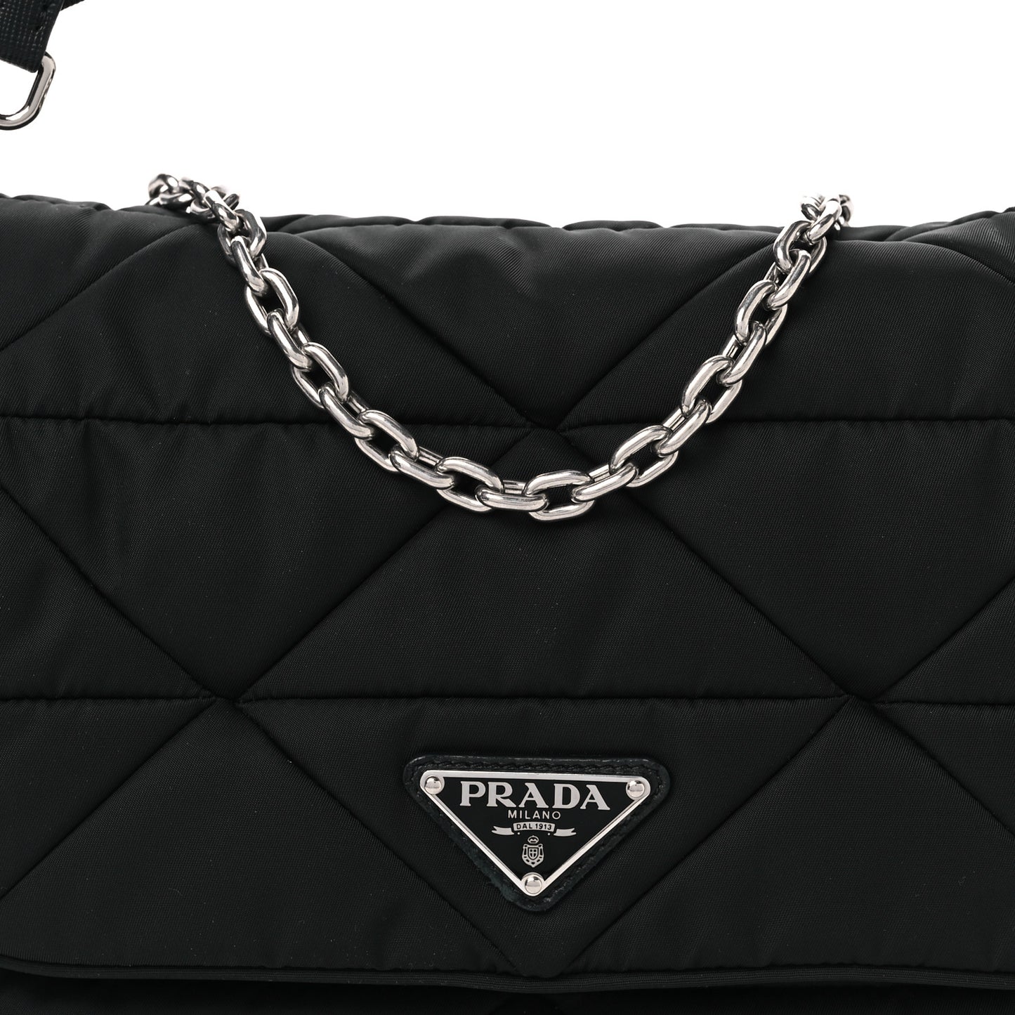 Re-Nylon Quilted Padded Flap Shoulder Bag Black
