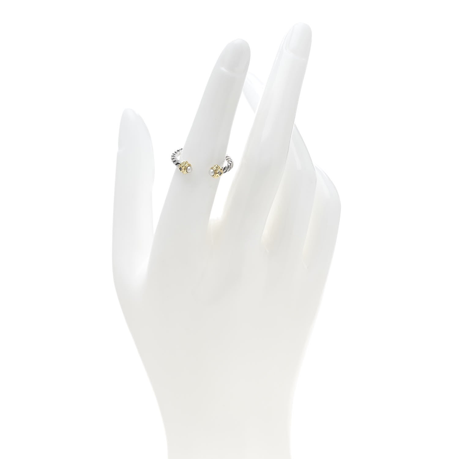 David Yurman Sterling Silver 14K Yellow Gold Diamond Pearl Renaissance Ring 50 5.25 2 of 5