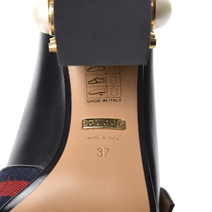 Gucci Malaga Kid Web Pearl Embellished Peyton 75mm Loafer Pumps 37 Black 10 of 11