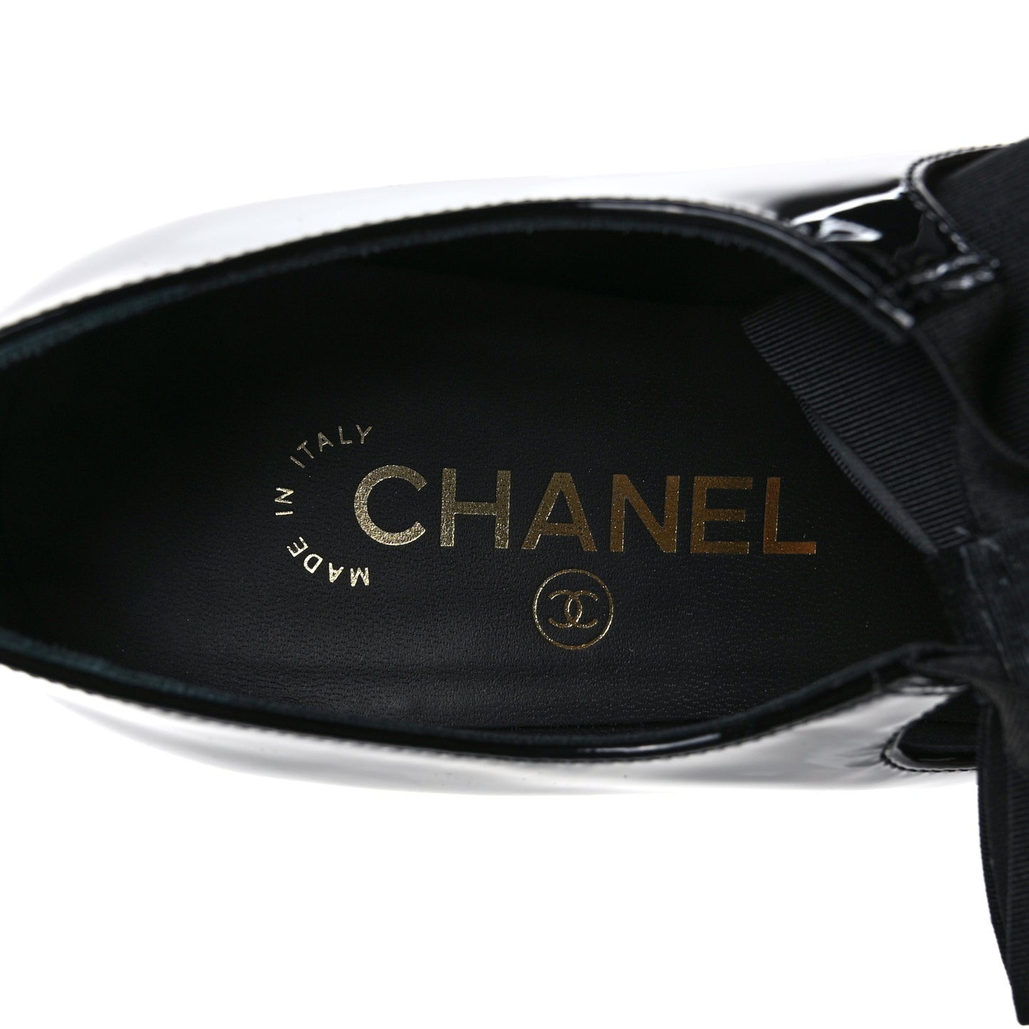 Patent Calfskin Grosgrain Bow Mary Jane Flats 37 Black