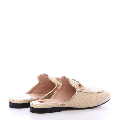 Gucci Straw Elaphe Womens Princetown Slippers 37 Natural Cream Brown 4 of 7