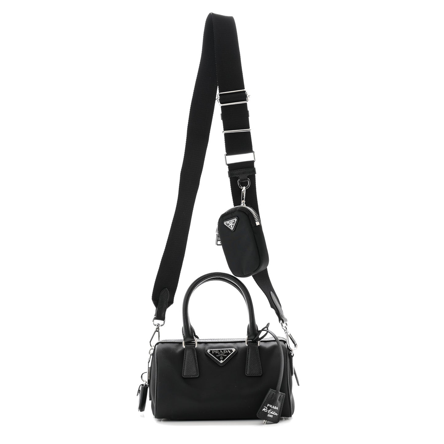 Nylon Saffiano Re-Edition 2005 Top Handle Crossbody Bag Black