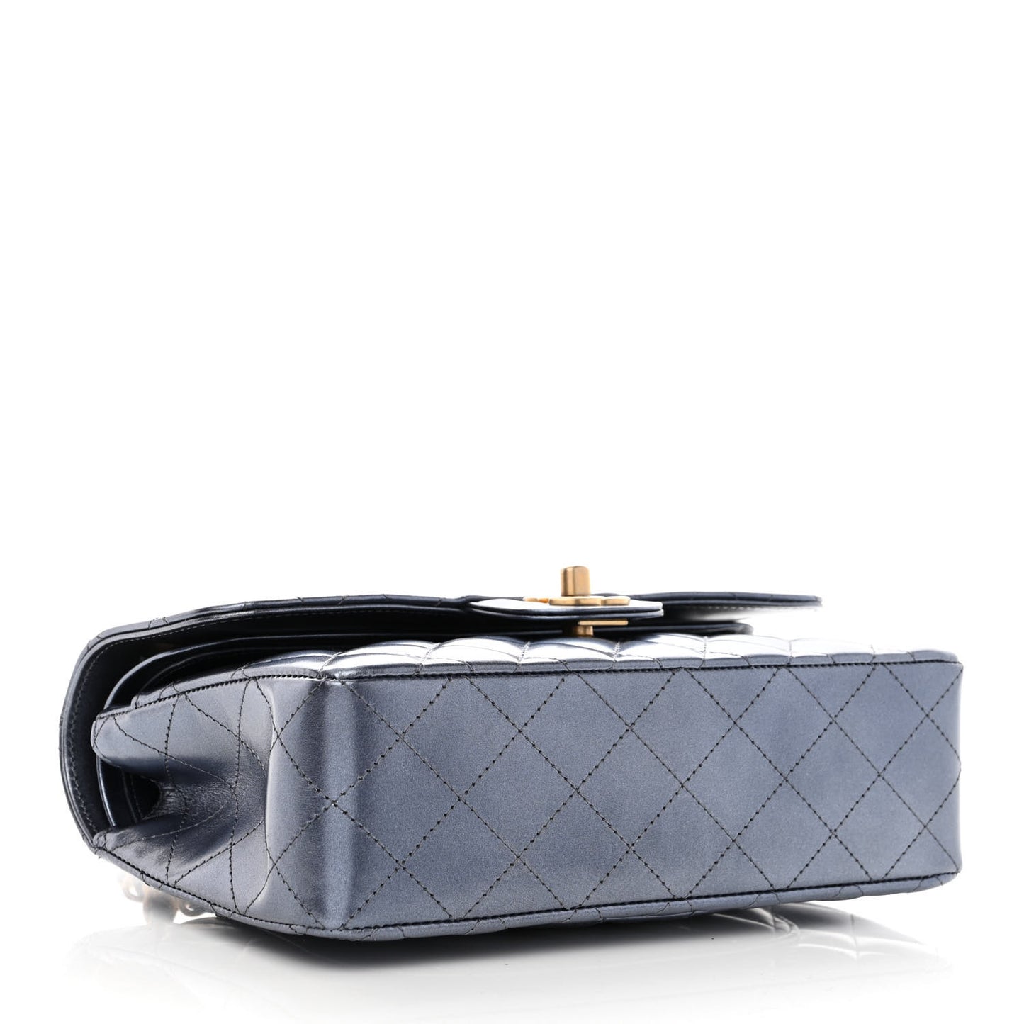Metallic Lambskin Quilted Small Double Flap Blue