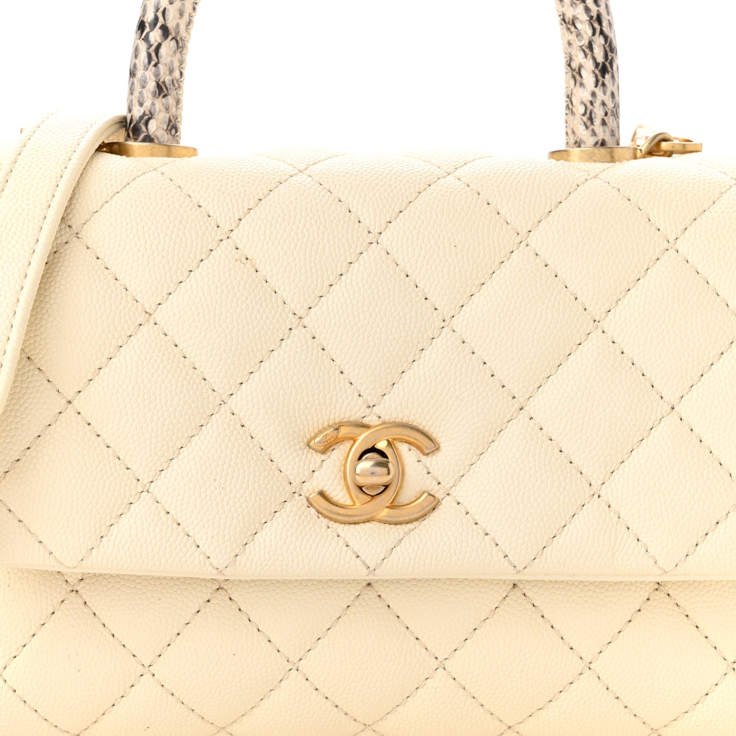 Caviar Elaphe Quilted Mini Coco Handle Flap Ivory