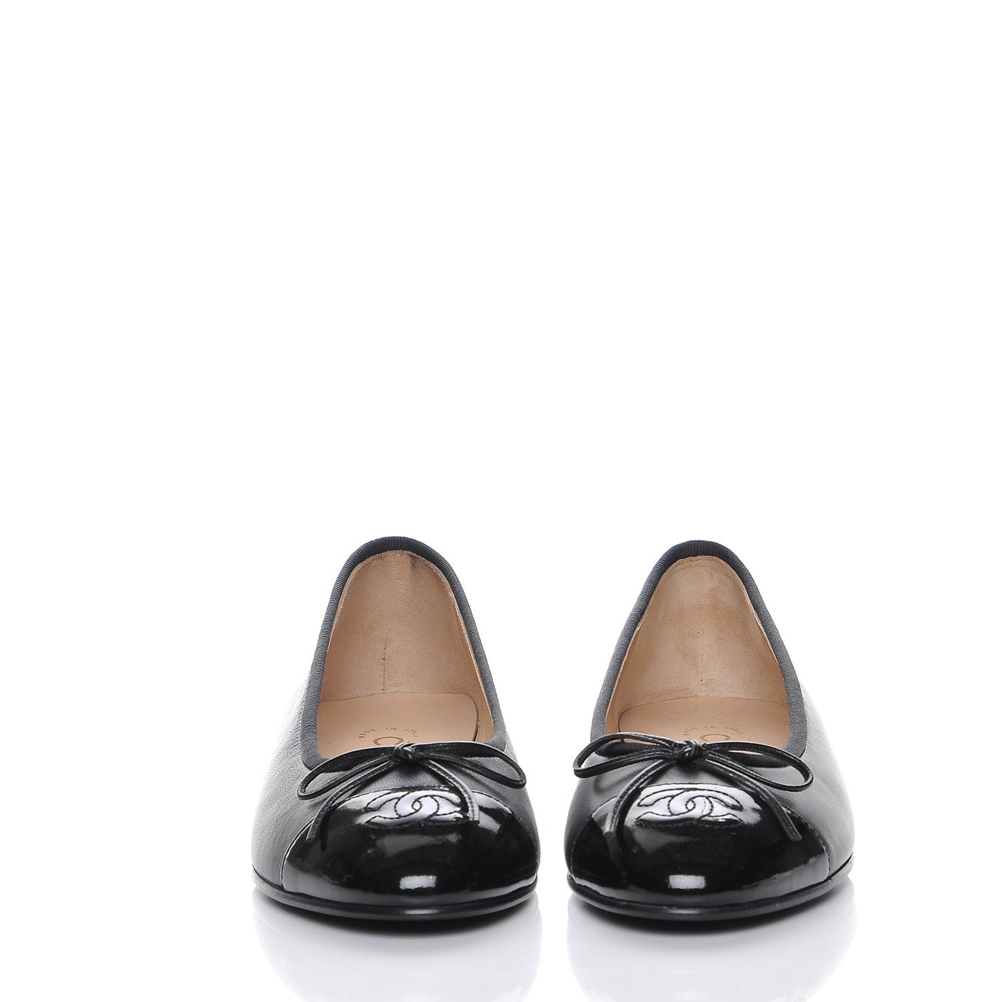 Lambskin Patent Cap Toe Ballerina Flats 36.5 Black