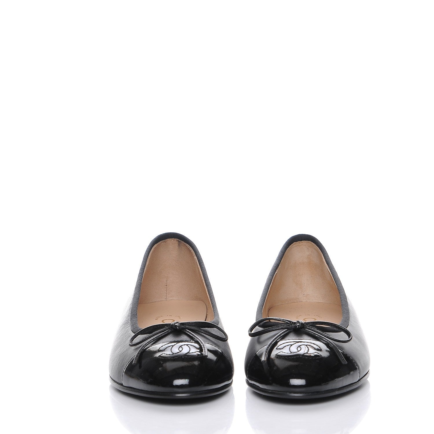 Chanel Lambskin Patent Cap Toe Ballerina Flats 36.5 Black 2 of 9