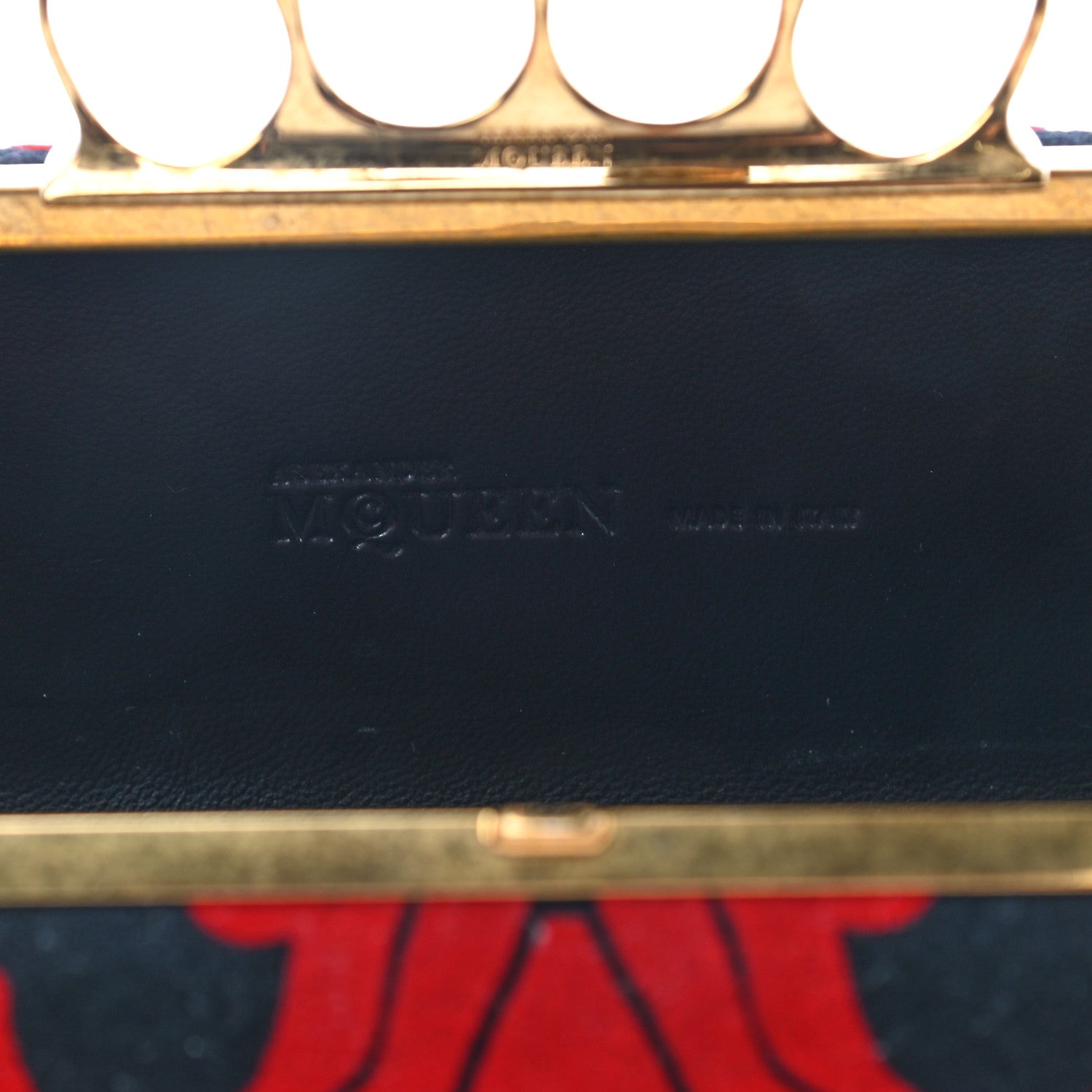 Alexander McQueen Velvet Arabesque Skull Knuckle Box Clutch Red Black 6 of 8