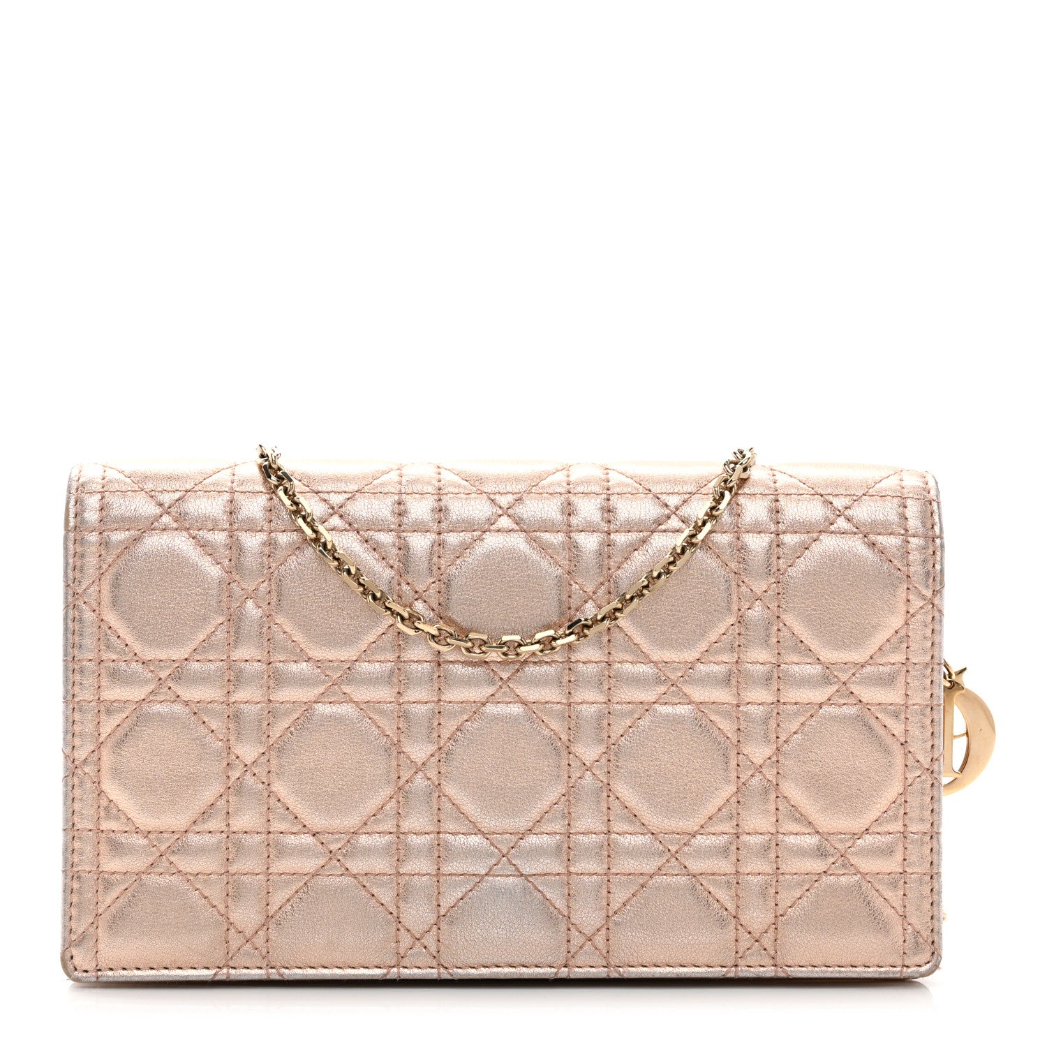 Christian Dior Metallic Lambskin Cannage Lady Dior Pouch Rose Gold 1 of 12