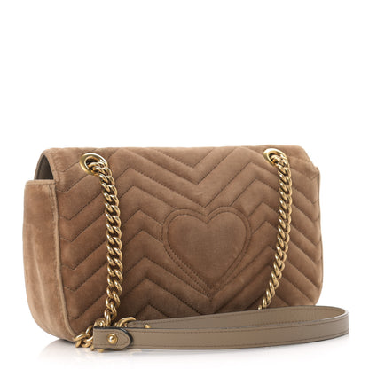 Gucci Velvet Matelasse Small GG Marmont Shoulder Bag Taupe 3 of 14