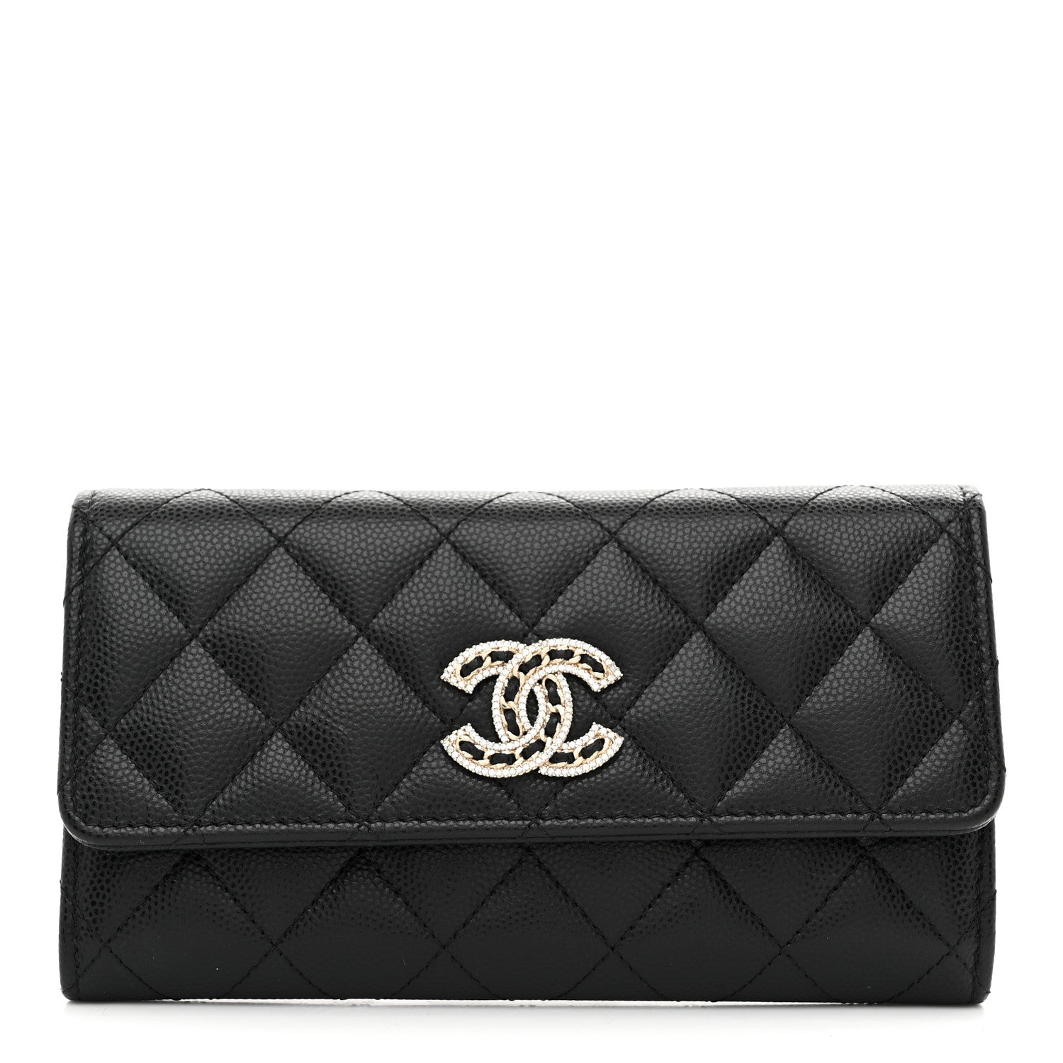 Chanel Caviar Quilted Crystal CC Large Gusset Flap Wallet Black 1 of 8