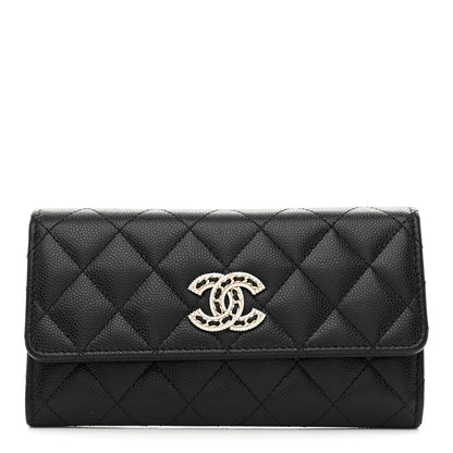 Chanel Caviar Quilted Crystal CC Large Gusset Flap Wallet Black 1 of 8