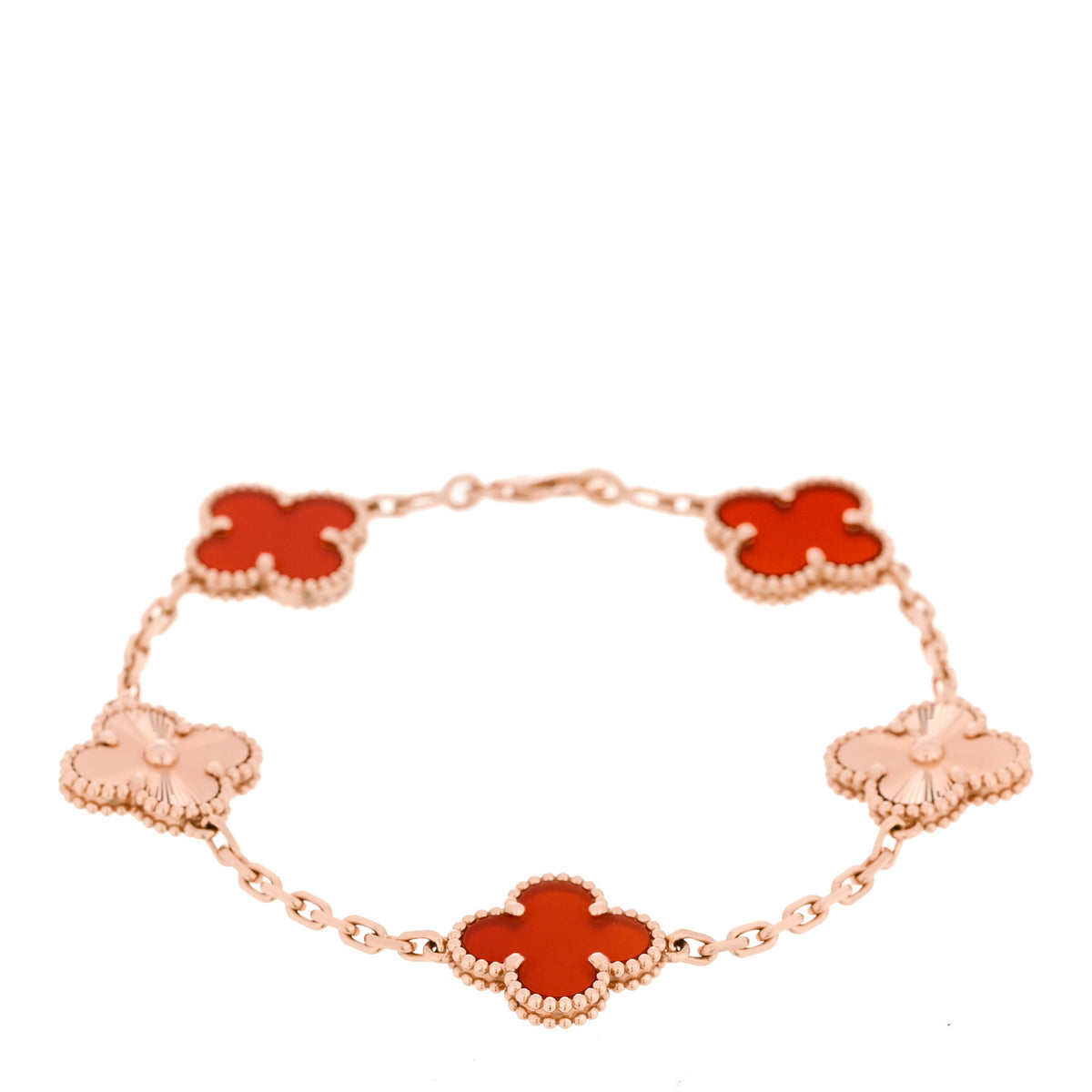 Van Cleef & Arpels 18K Rose Gold Carnelian 5 Motifs Guilloche Vintage Alhambra Bracelet 1 of 5