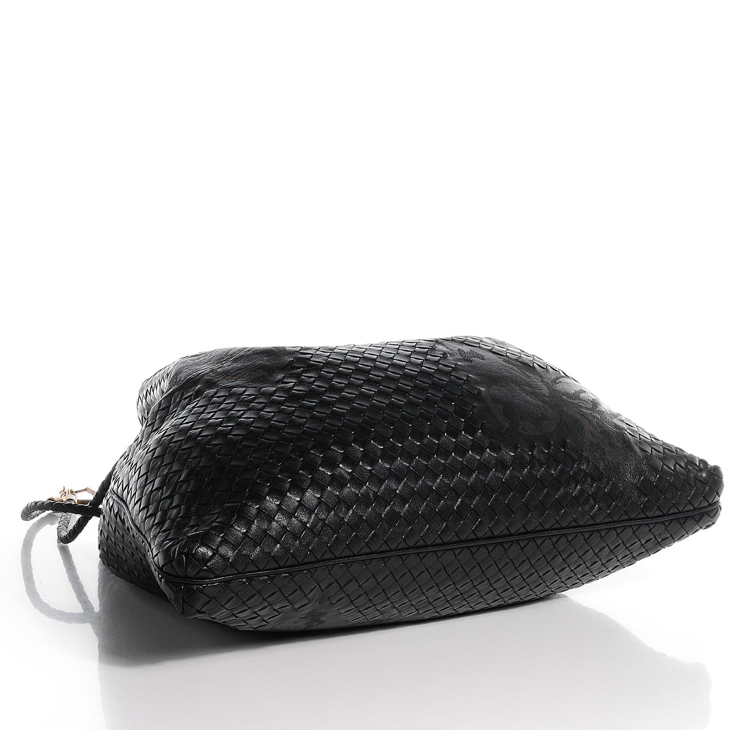 Waxed Leather Intrecciato Farfalle Draw-String Bag Nero Black