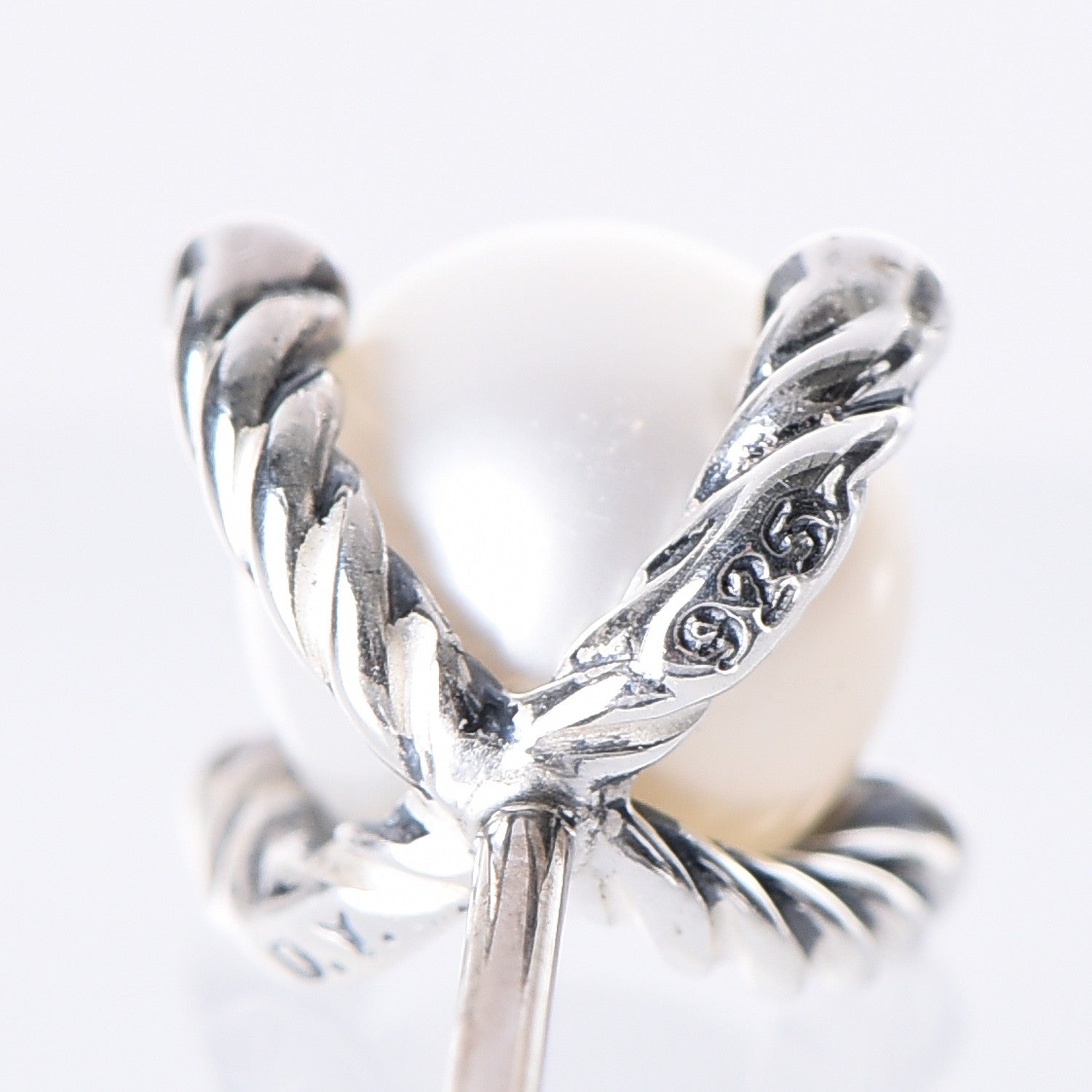 David Yurman Sterling Silver Diamond Pearl 7mm Earrings 6 of 6