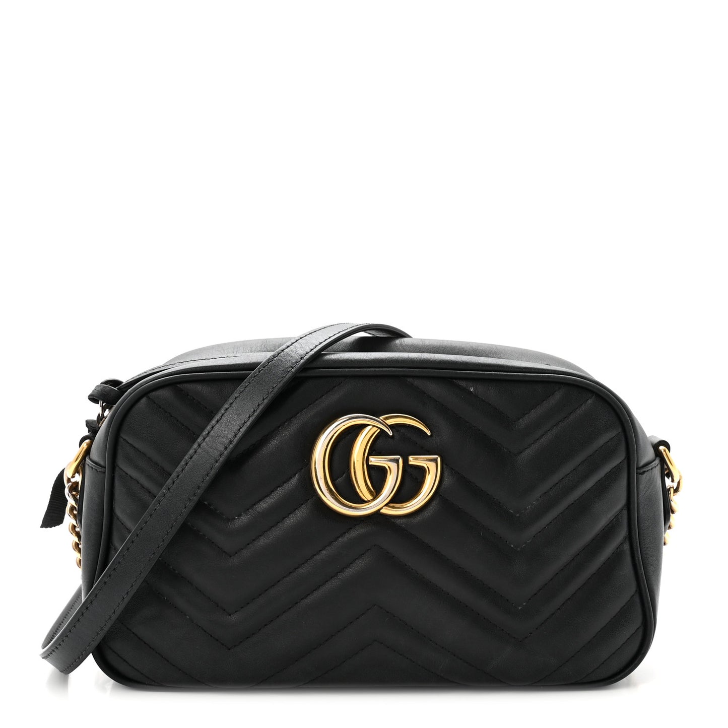 Calfskin Matelasse Small GG Marmont Chain Shoulder Bag Black