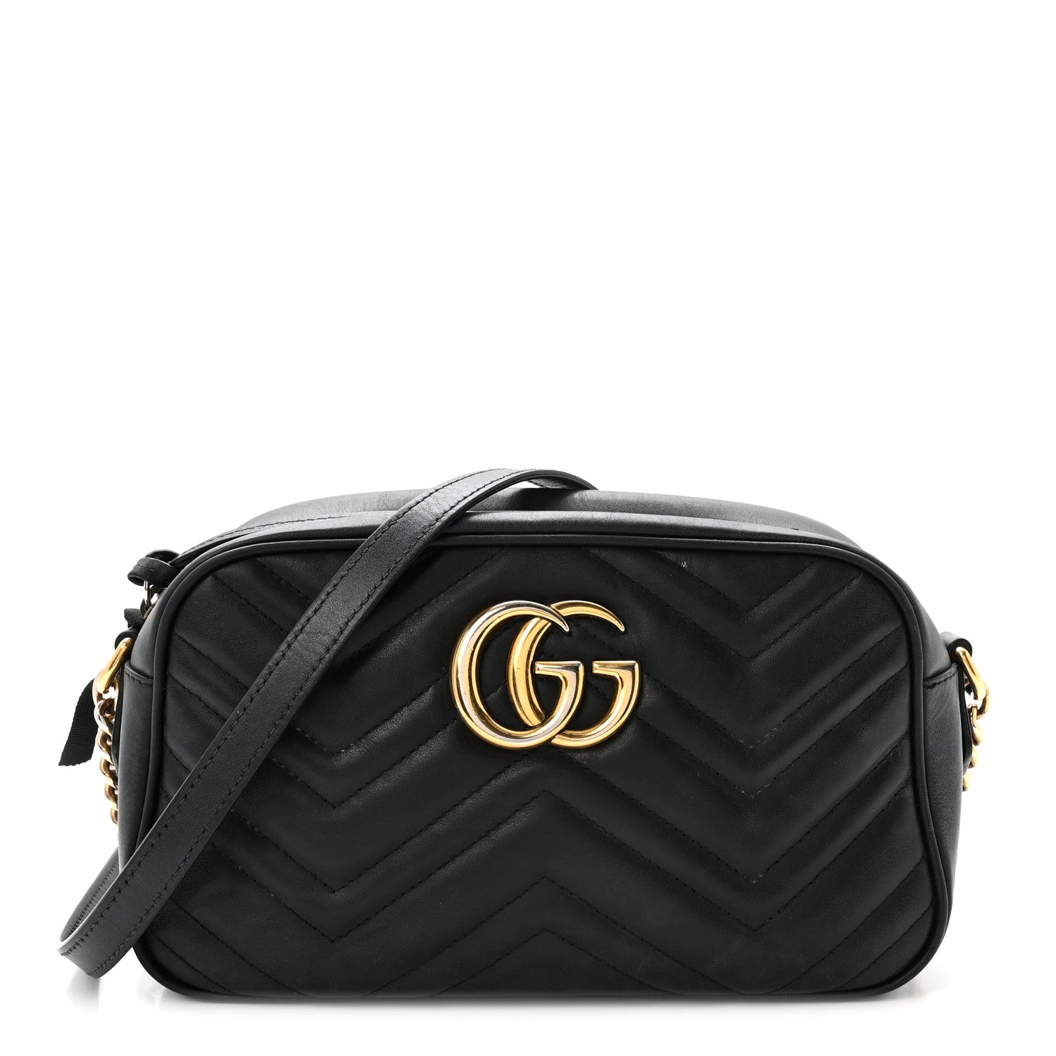 Gucci Calfskin Matelasse Small GG Marmont Chain Shoulder Bag Black 1 of 10