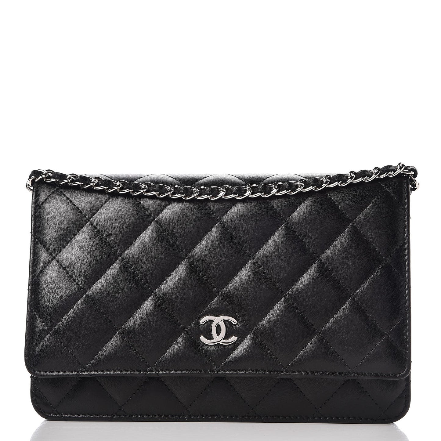 Lambskin Quilted Wallet On Chain WOC Black