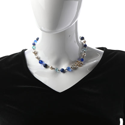 Chanel Ruthenium Pearl Beaded CC Short Necklace Silver Blue 2 of 5