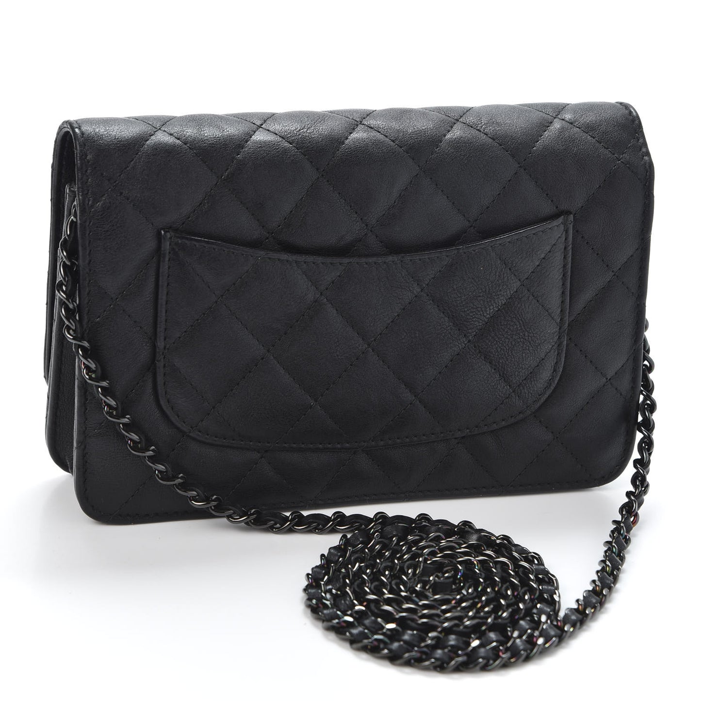 Crumpled Calfskin Quilted Wallet On Chain WOC So Black