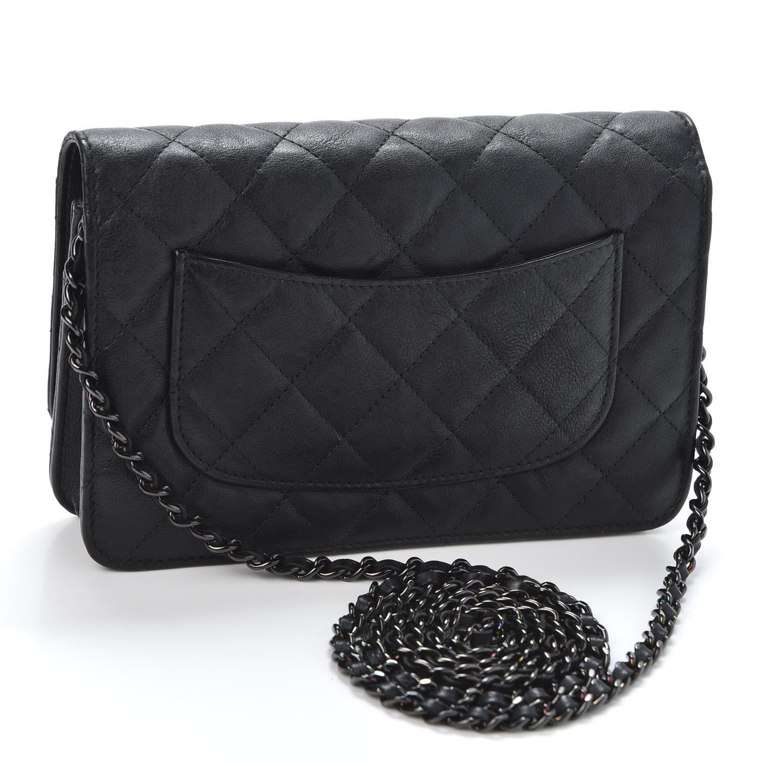 Chanel Crumpled Calfskin Quilted Wallet On Chain WOC So Black 2 of 13