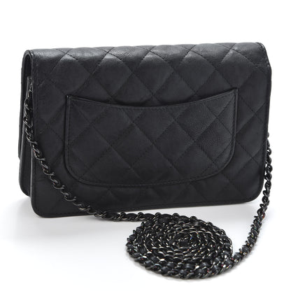 Chanel Crumpled Calfskin Quilted Wallet On Chain WOC So Black 2 of 13