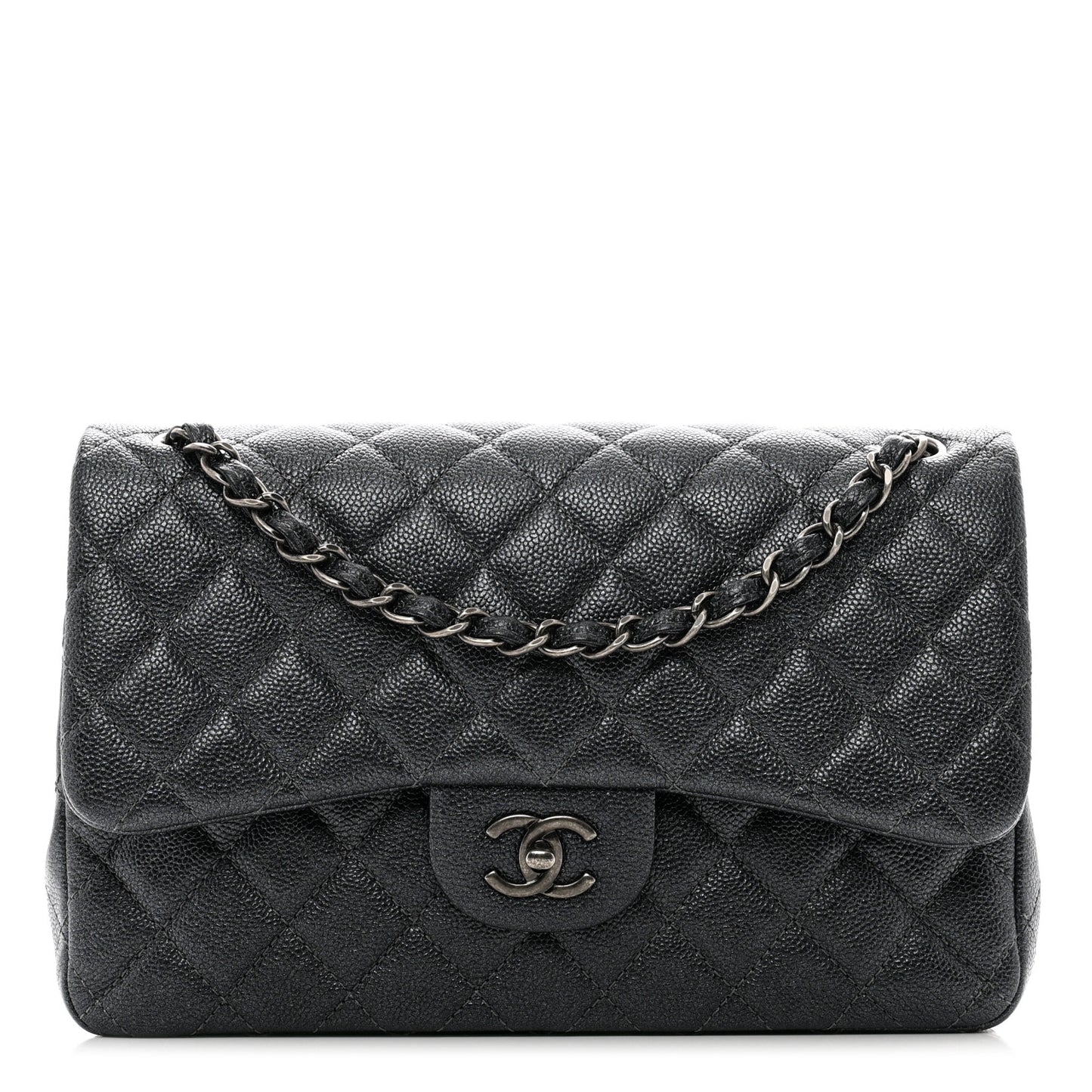 Metallic Caviar Quilted Jumbo Double Flap Dark Grey
