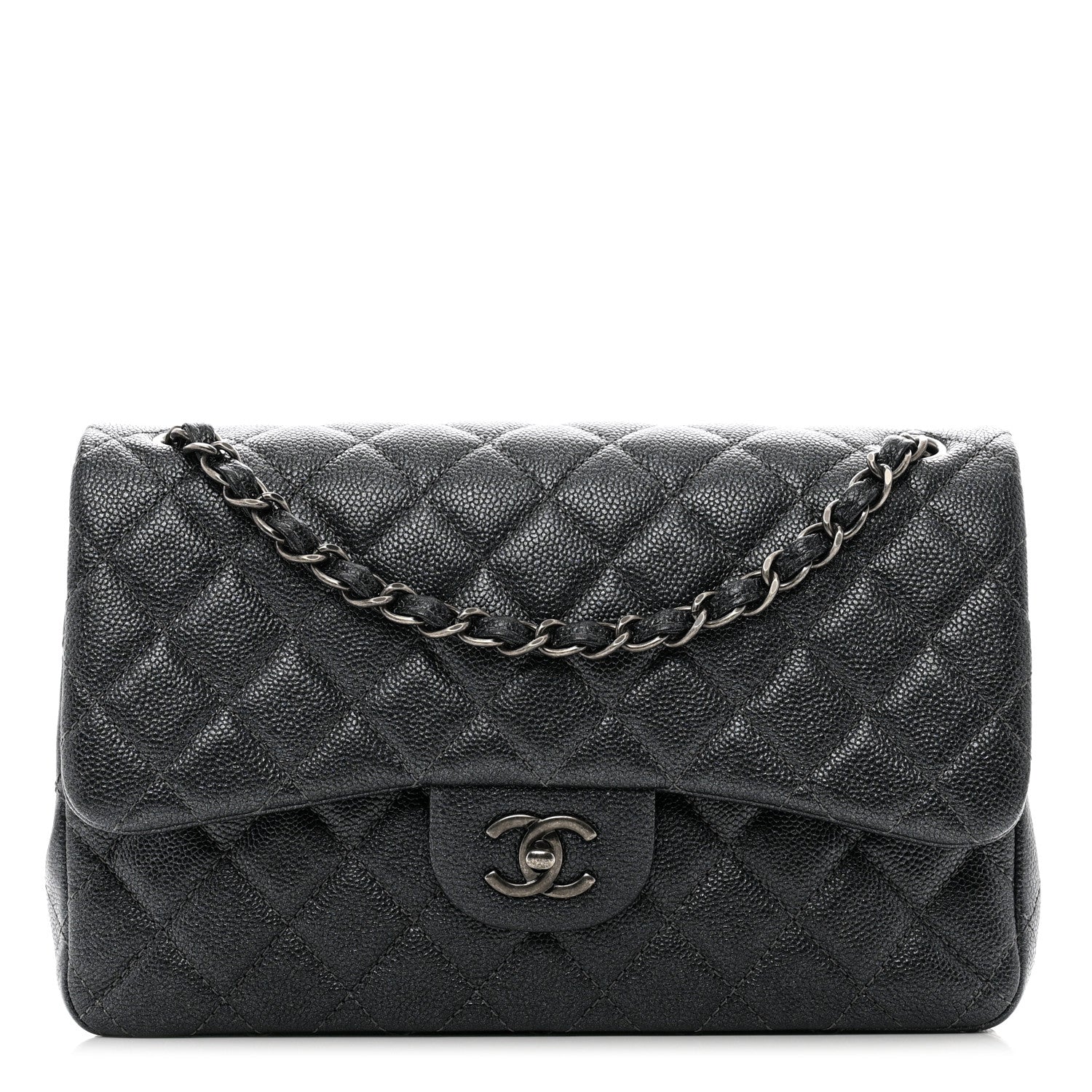Chanel Metallic Caviar Quilted Jumbo Double Flap Dark Grey 1 of 11
