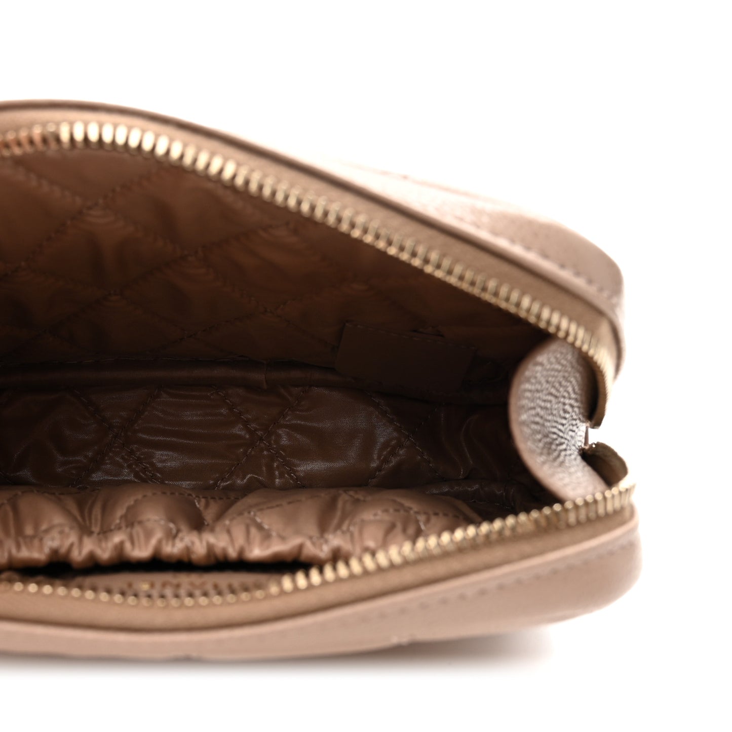 Lambskin Quilted Small Curvy Pouch Cosmetic Case Dark Beige