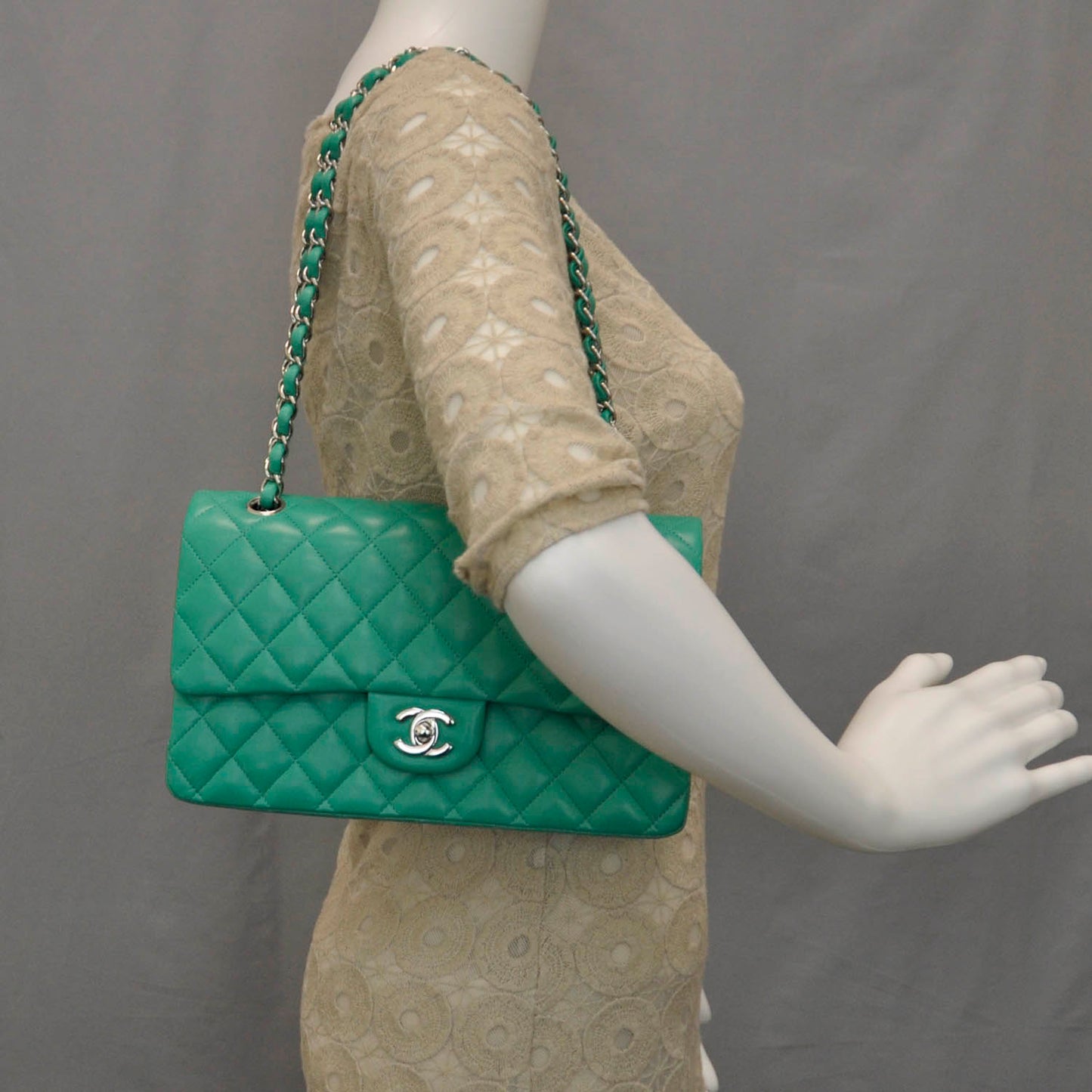 Lambskin Medium Double Flap Menthe Green