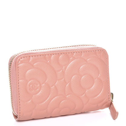 Chanel Caviar Camellia Embossed Zip Coin Purse Pink 3 of 8