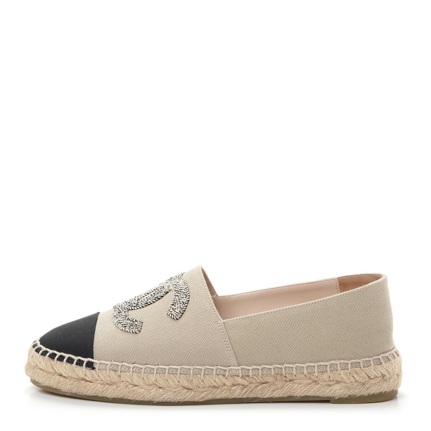Canvas Grosgrain CC Espadrilles 36 Beige Black