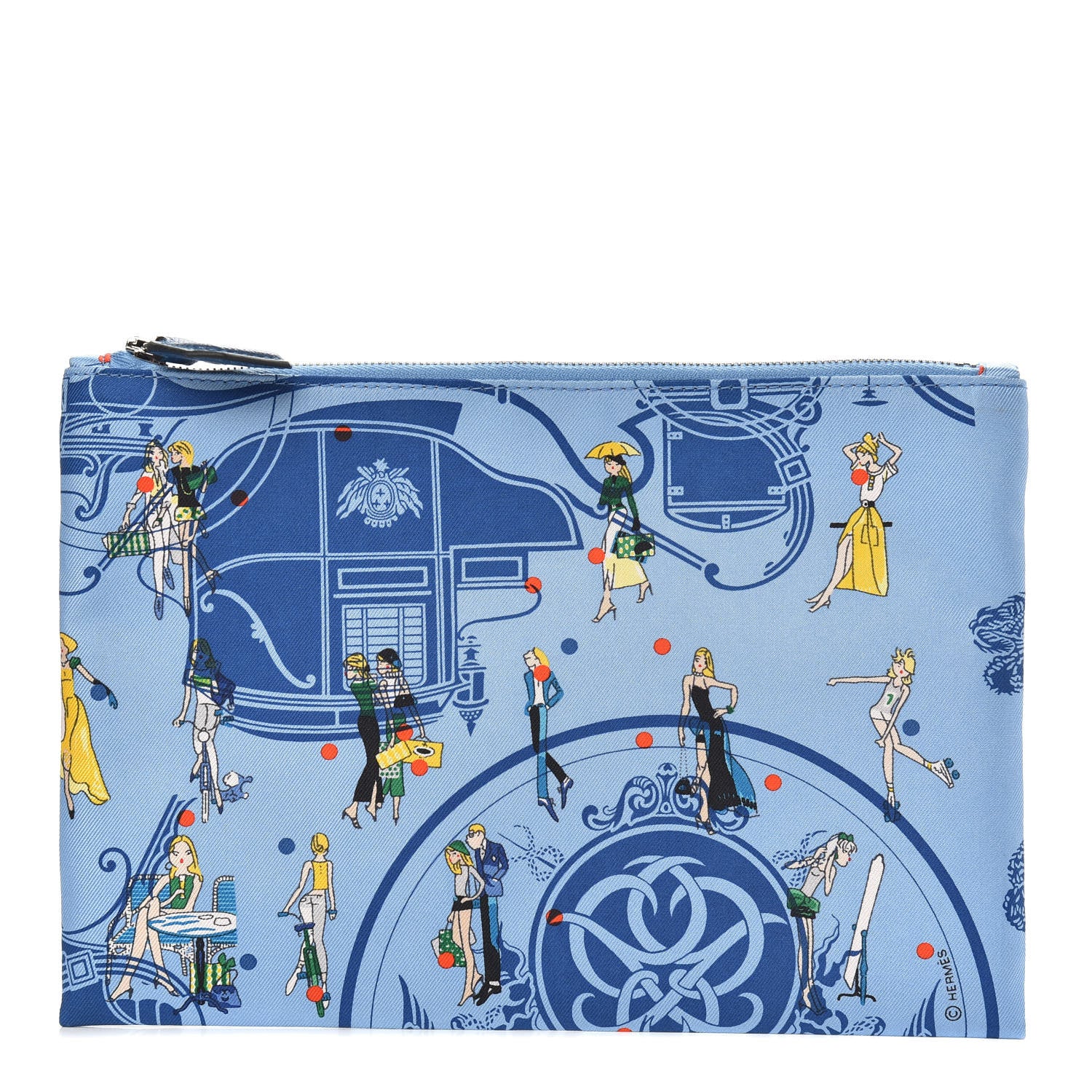 Hermes Silk Ex-Libris Les Parisiennes Silky Pocket Cosmetic Case Deep Bleu Bleuet 1 of 7