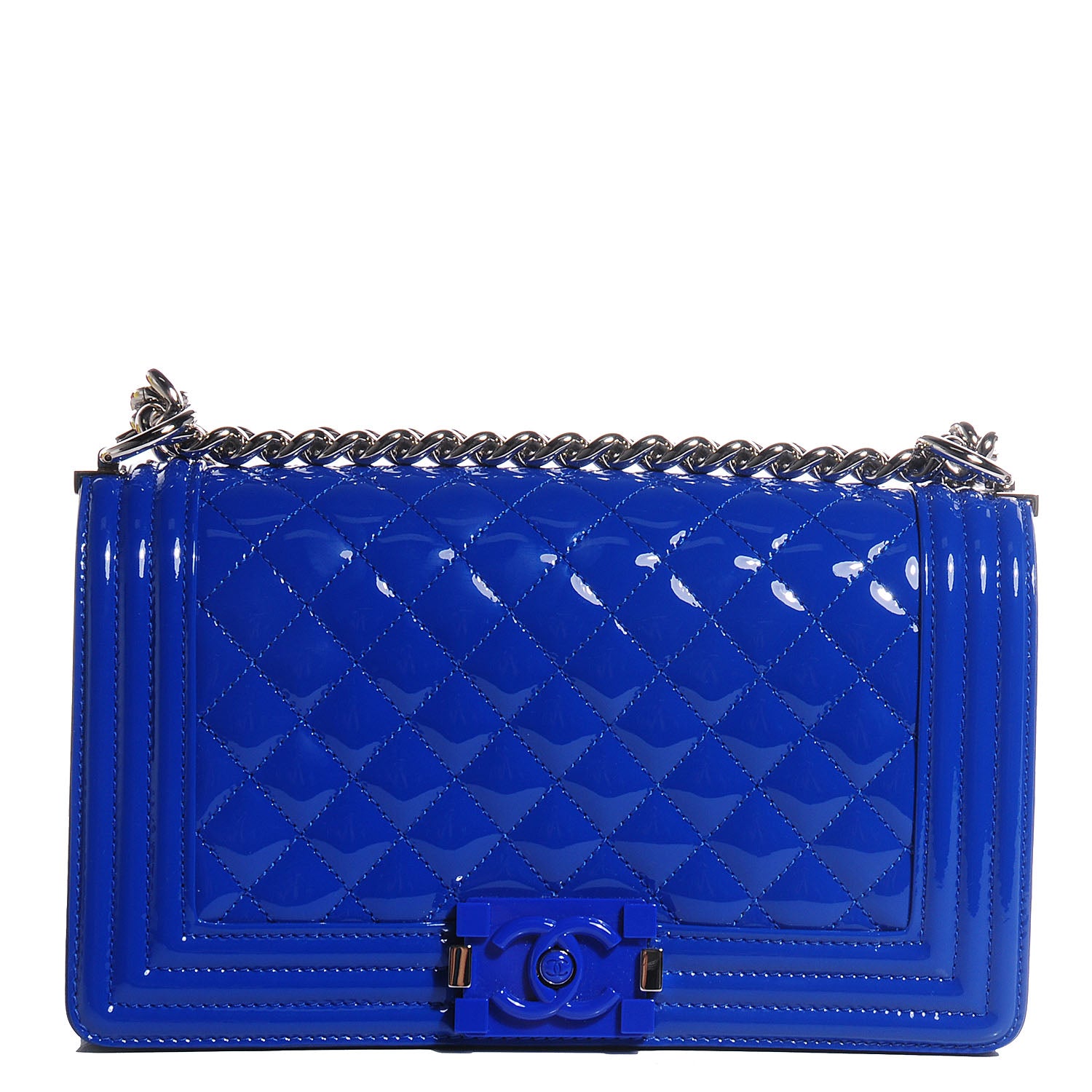 Chanel Patent Leather Medium Boy Flap Plexiglass Blue 1 of 7