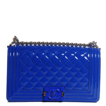 Chanel Patent Leather Medium Boy Flap Plexiglass Blue 1 of 7