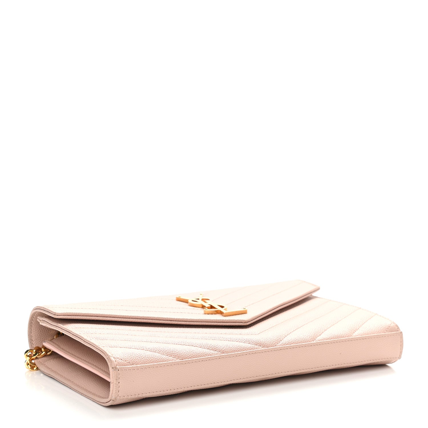 Saint Laurent Grain De Poudre Matelasse Chevron Monogram Chain Wallet Pale Pink 4 of 9
