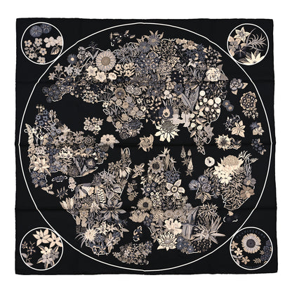 Hermes Silk Planifleurs Scarf 90 Black Gris Parchemin 1 of 3