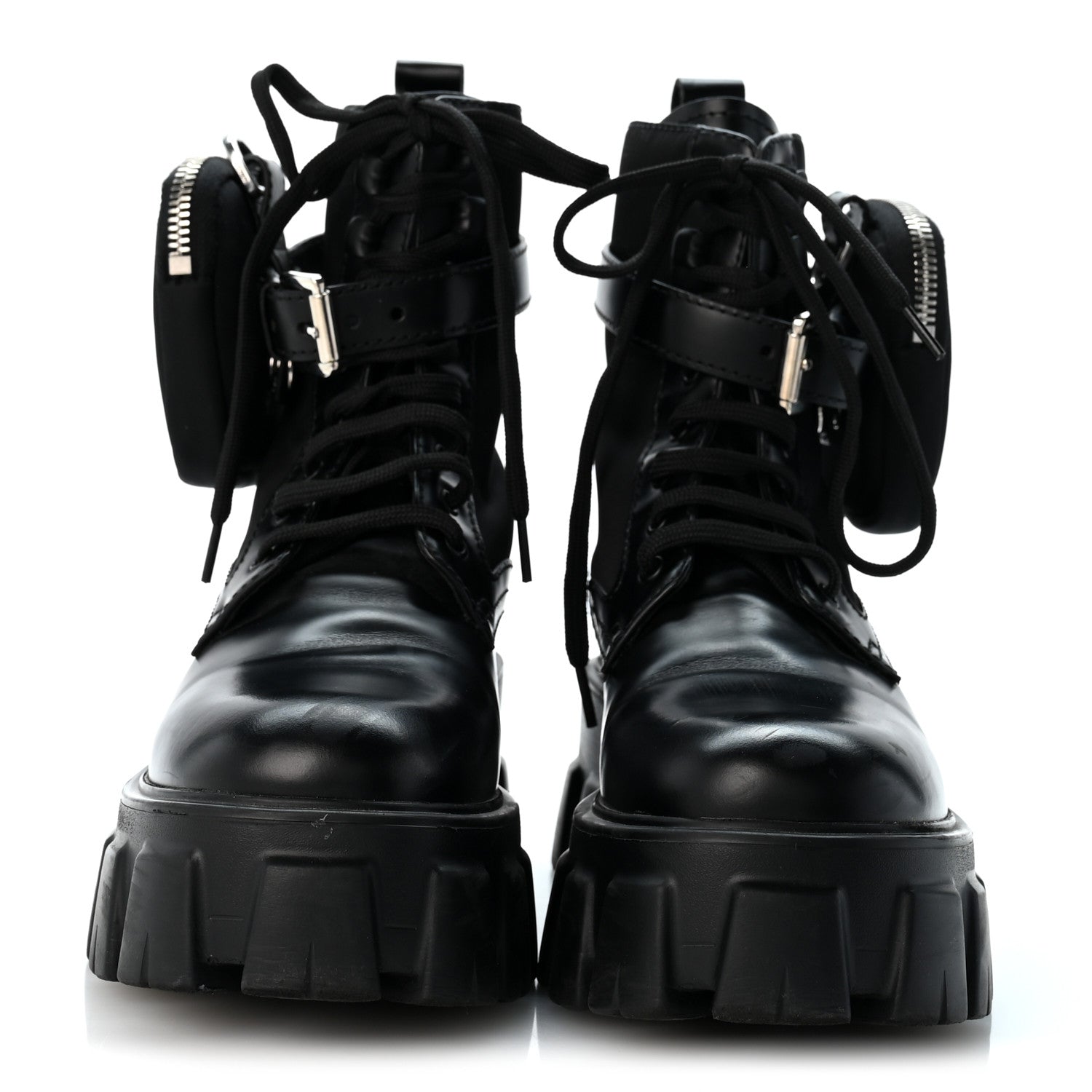 Prada Spazzolato Rois Nylon Metal Triangle Logo Monolith Pouch Pocket 55mm Boots 35 Black 3 of 9